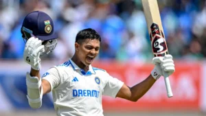 jaiswal celebrating his double century against engalnd in tests